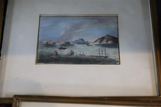 A set of four Chinese pith paintings of Chinese harbour scenes, 19th century, 9 x 14cm